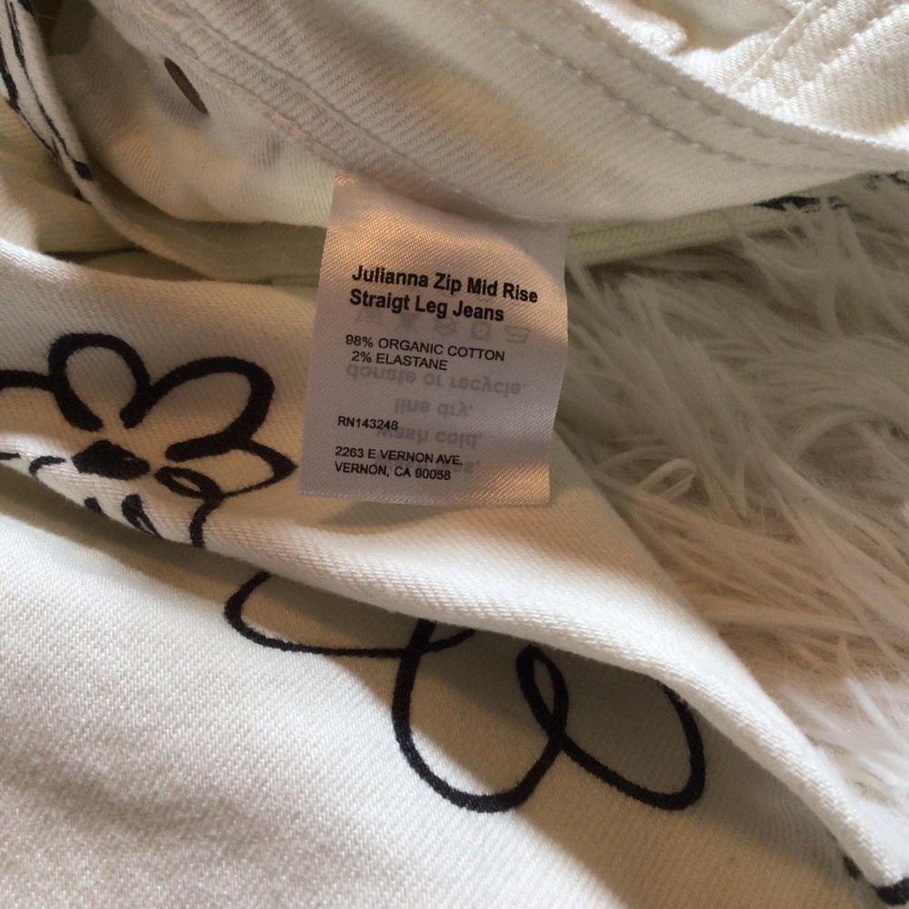 Reformation Julianna Organic Cotton Zip Straight Mid Rise White Black Flower 26 - Picture 3 of 10